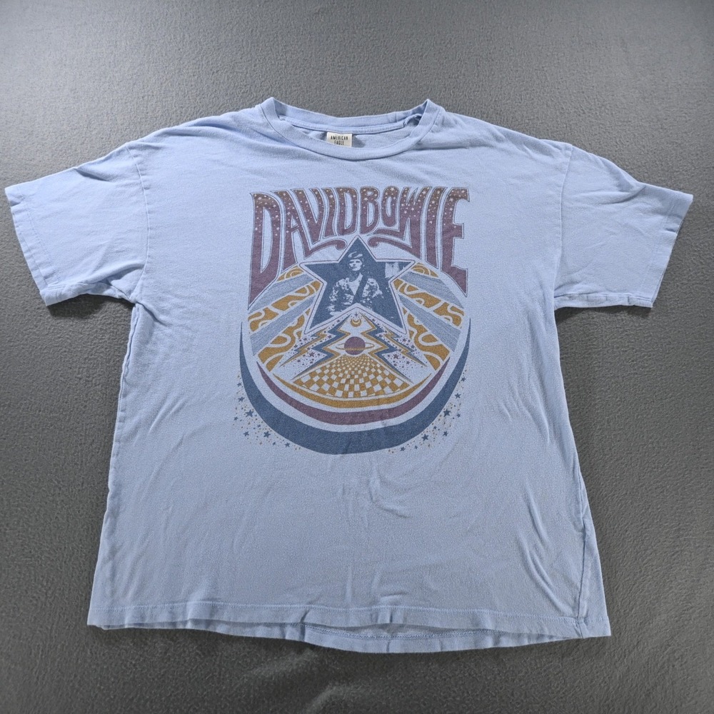 American Eagle Womens David Bowie Graphic Band Tee Shirt XS/S Blue Cotton